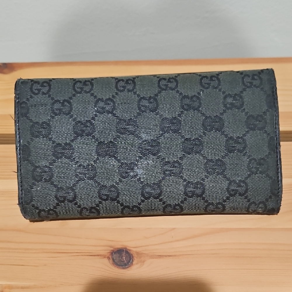 Gucci GG Monogram Black Canvas Leather Trifold Long Continental Wallet Vintage - Picture 8 of 15